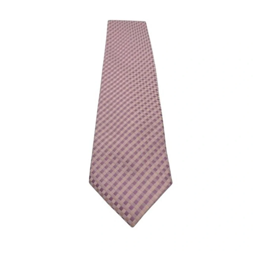Ermenegildo Zegna Mens Silk Tie Pink Purple Lavender Woven Check Vintage Wide‎